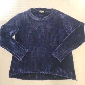Orvis Womens Navy Blue Chenille Knit Crewneck Sweater Hi-Low Hem Small RN 70534